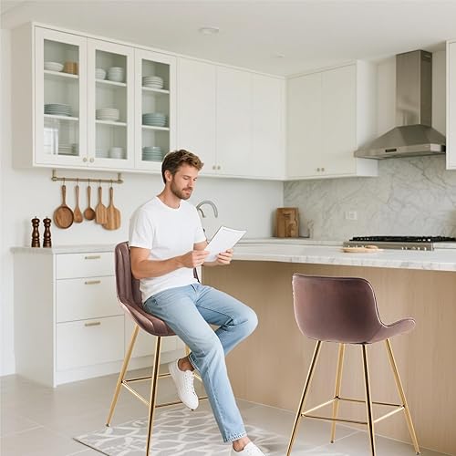 Miniatura 3 de Sidanli Brown Velvet Bar Stools-Set of 2, 24 Inch Bar Stools for Kitchen Counter.