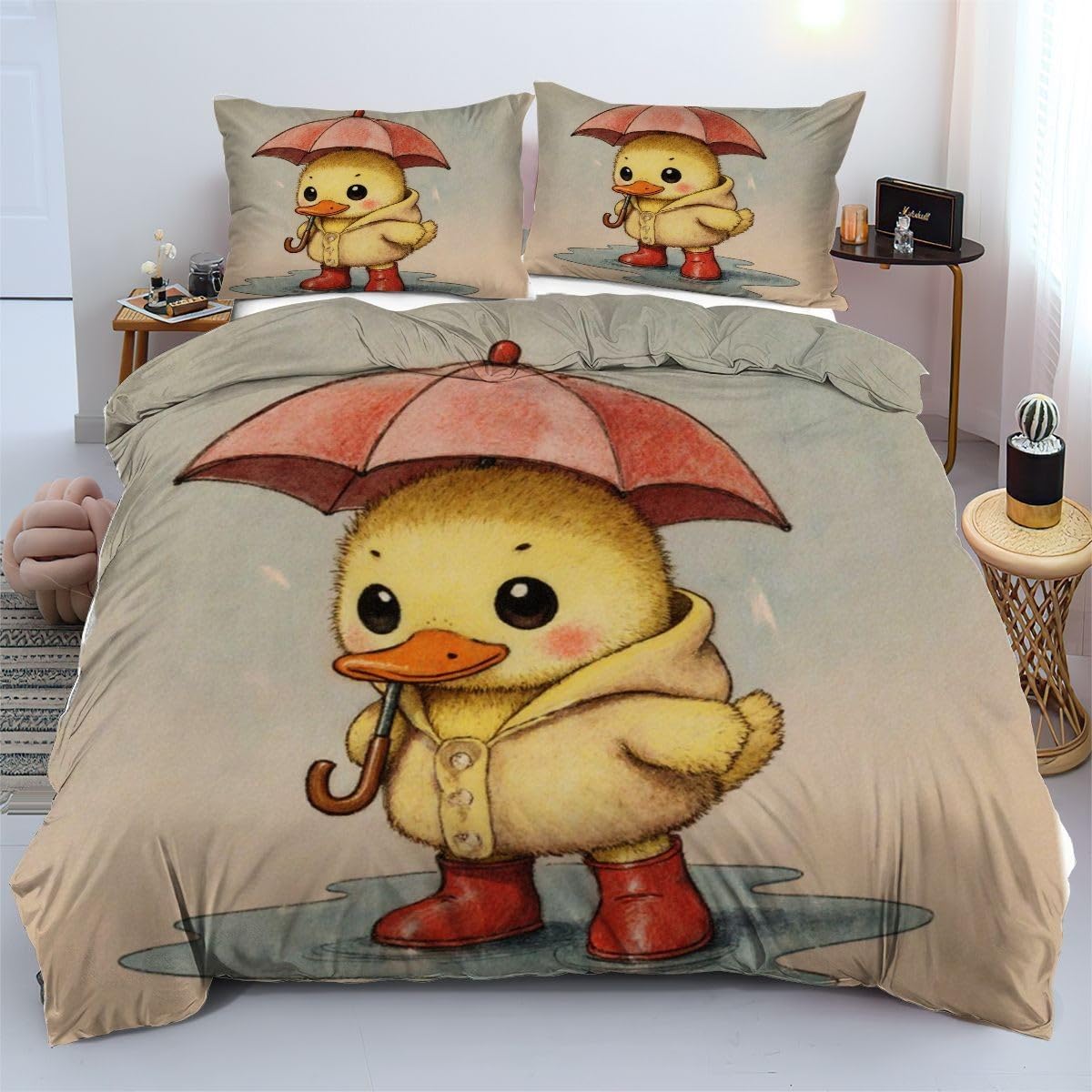Housse de couette 90x190 cm canard jaune en microfibre pour enfant
