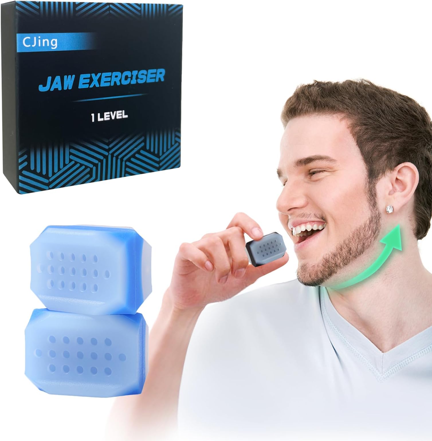 CJing Jawline Exerciser for Men & Women – 1 Resistance Levels (2 pcs) Silicone Jaw Exerciser Tablets – Powerful Jaw Trainer for Beginner, Intermediate & Advanced Users