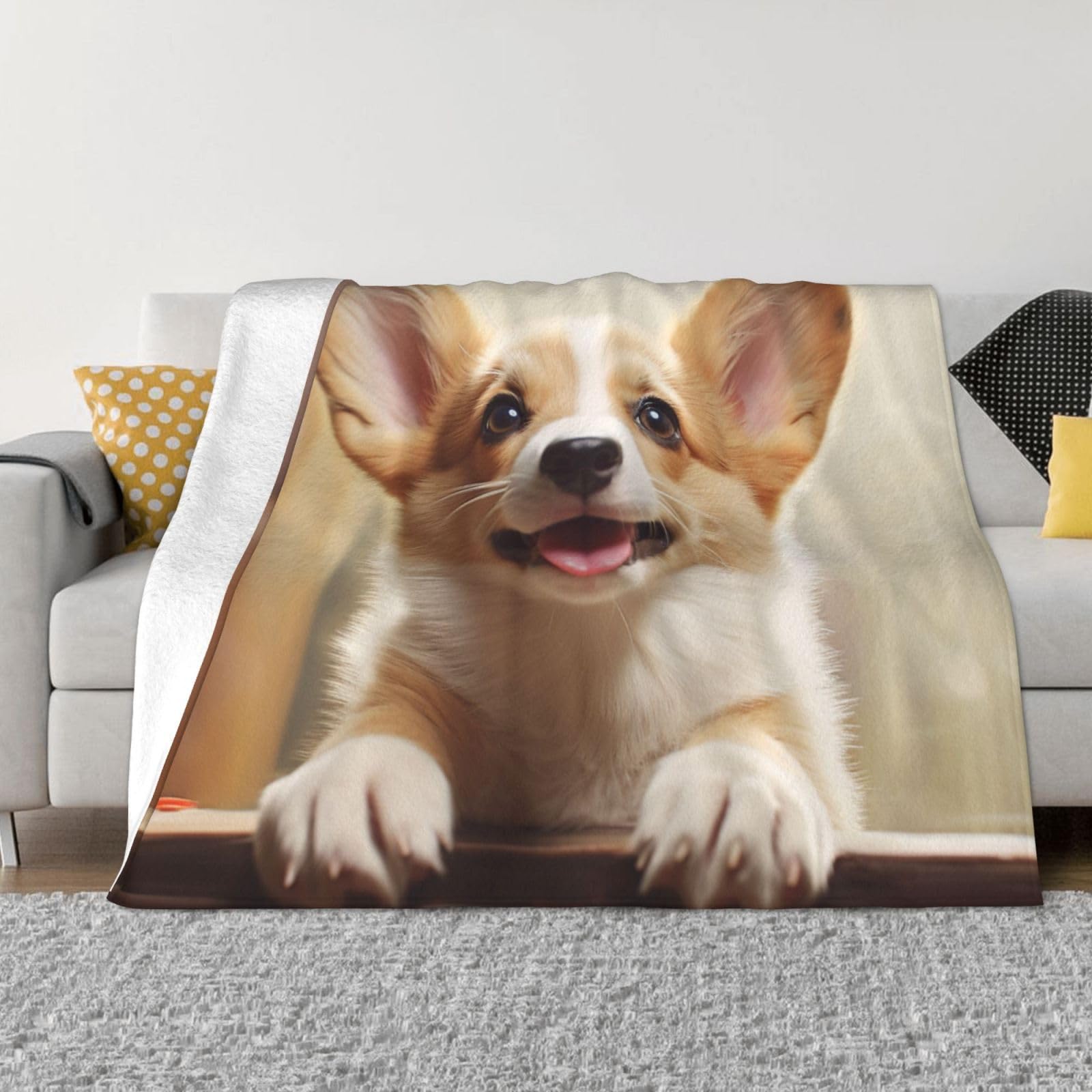 Couverture corgi pelucheuse pour réchauffer vos soirées salon