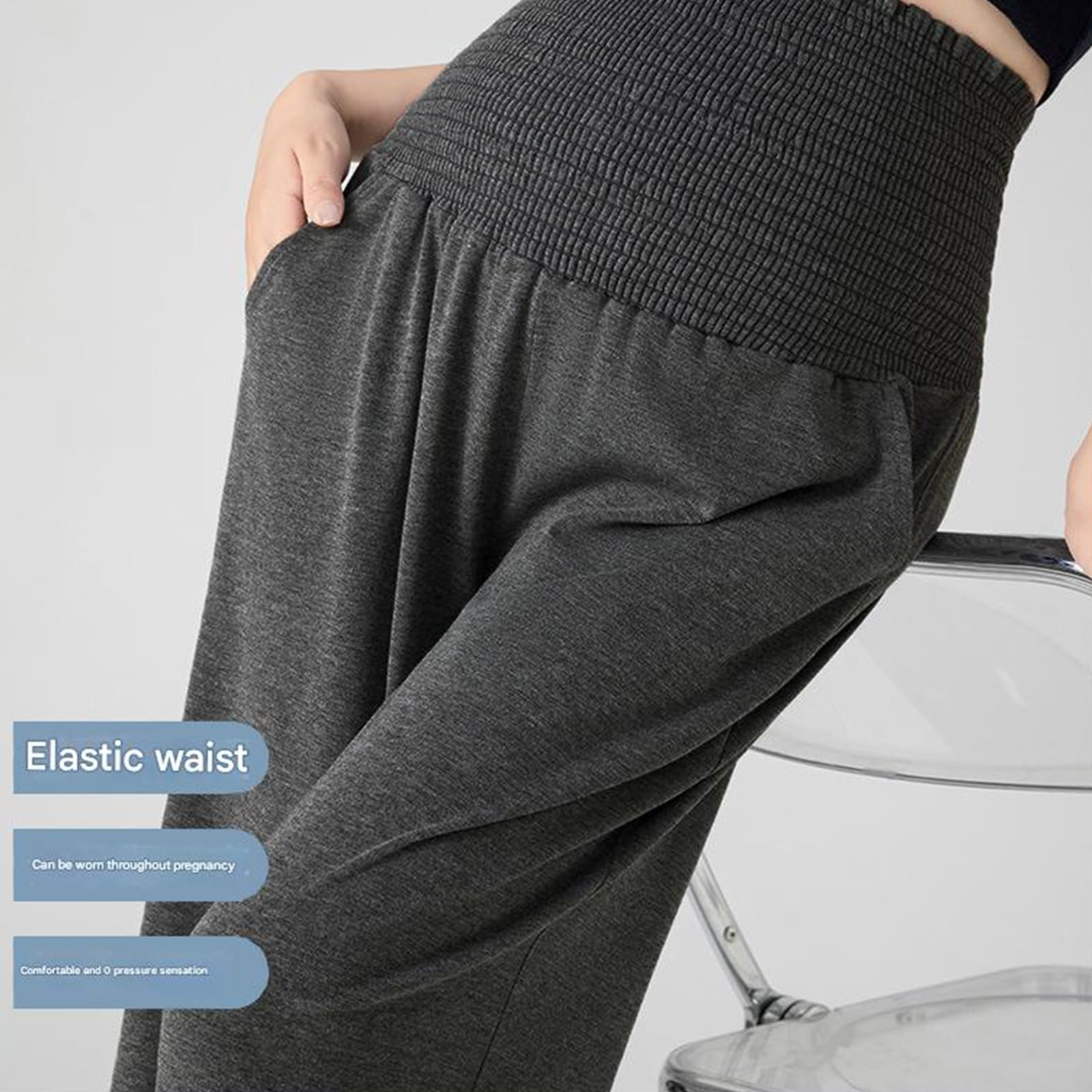Pantalon de maternité large élastique ventre respirant polyester pour la grossesse confort printemps automne vêtements loisirs automne