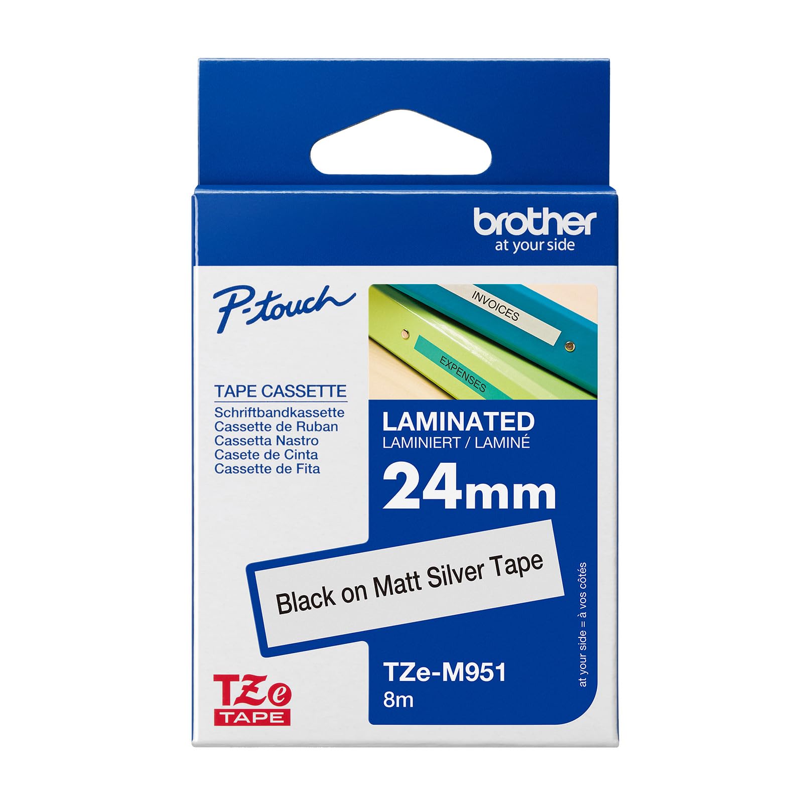 Brother TZe-M951 Black on Silver (Matt) Laminated Labelling Tape