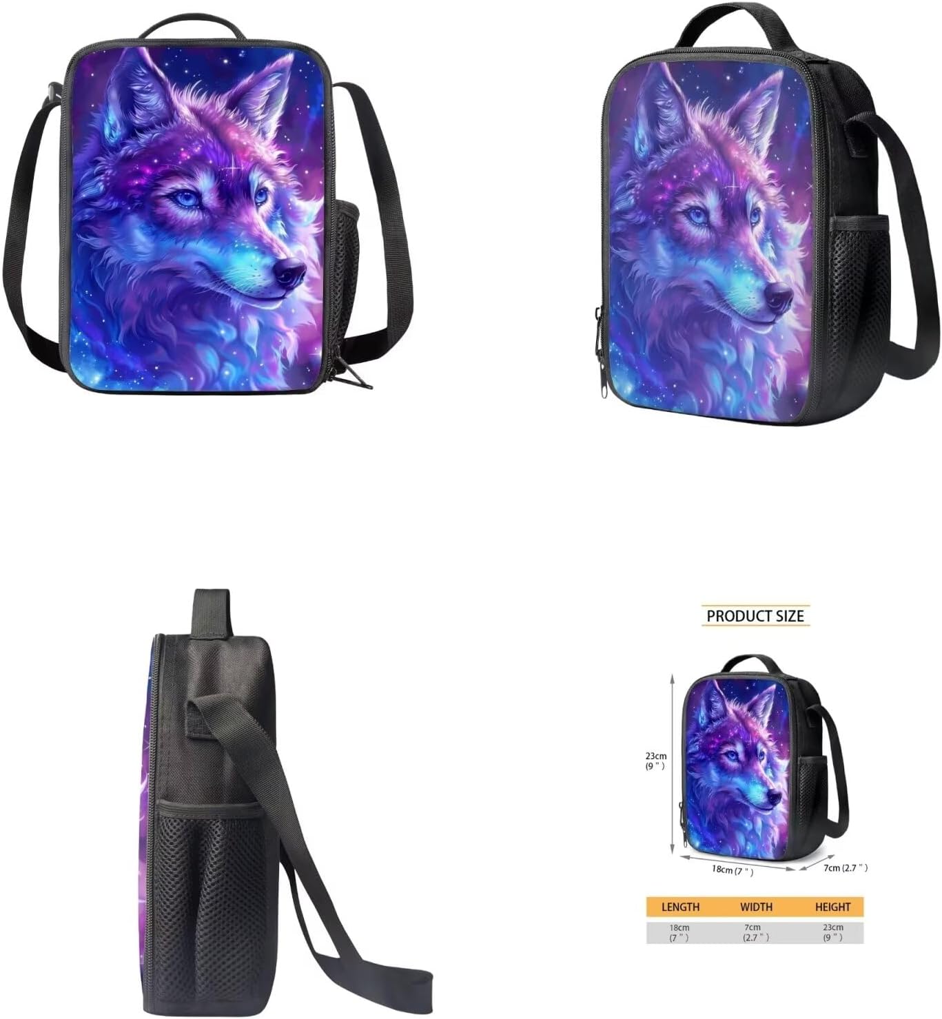 Galaxy Wolf Backpack for Girls Boys Kids School Backpack Set with Lunch Box Pencil Case Water Bottle Holder Trendy Backpack 4 in 1 Set for Elementary Middle School Students