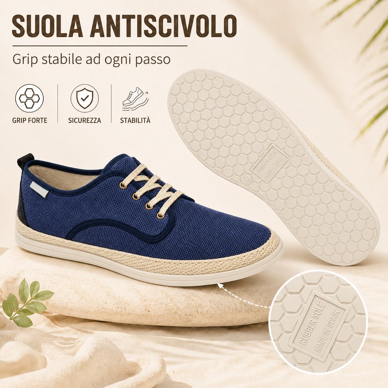 JOMIX Scarpe Uomo Estive in Tessuto con Lacci Espadrillas Basse da Uomo Traspiranti Sneakers Casual Leggere con Suola Gomma per Estate Vacanze Made in Spagna