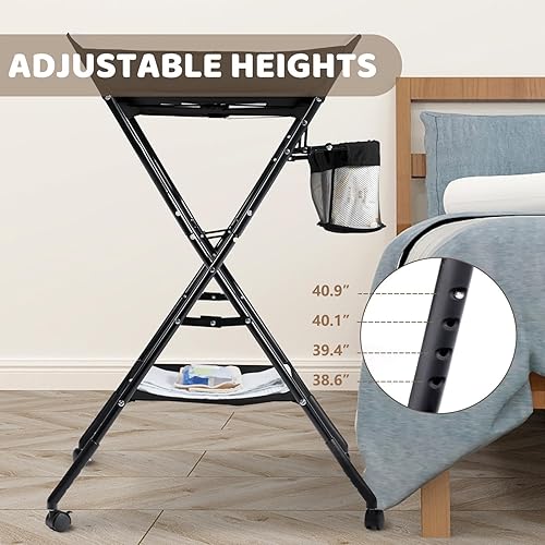 Miniatura 6 de Cambiador portátil para bebé, estación de cambio de pañales para bebé con estante de almacenamiento y estante, mesa organizadora de pañales para