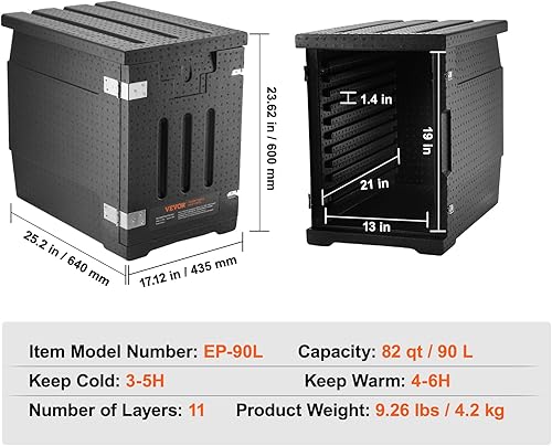 Miniatura 7 de VEVOR Transportador de bandeja de alimentos aislado, caja caliente de 95 cuartos de galón para catering, LLDPE caja de alimentos con hebillas