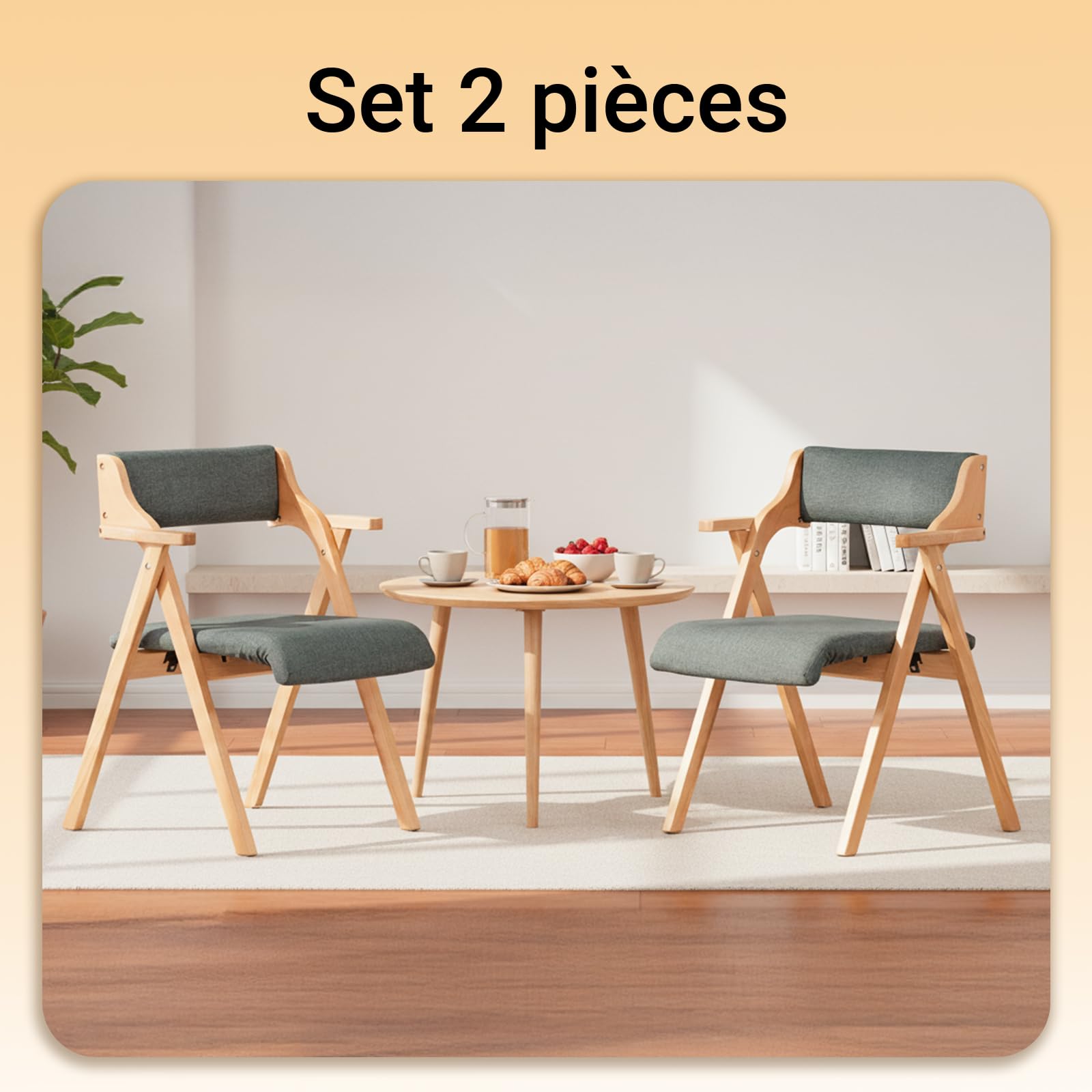 SoBuy Chaises de Salle à Manger Pliantes, Lot de 2, 61,5×56×77,6 cm | Chaises en bois massif avec coussin confortable, pliables, pour cuisine, salon, bureau et jardin, Gris foncé, FST98-SGX2