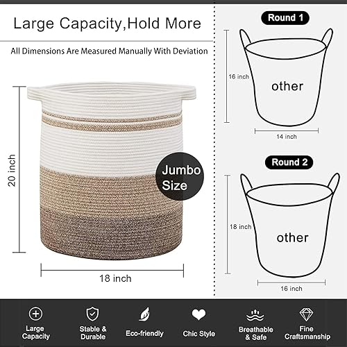 Miniatura 5 de OIAHOMY 80L Laundry Baskets Hamper with Handles,Decorative Basket for Living room,Woven Storage Basket for Toys Bin,Pillows, Amarillo