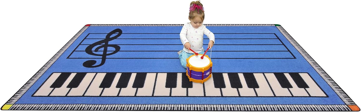 Joy Carpets Kid Essentials Music & Special Needs Play Along Rug, Blue with Keys, 7'8" x 10'9"