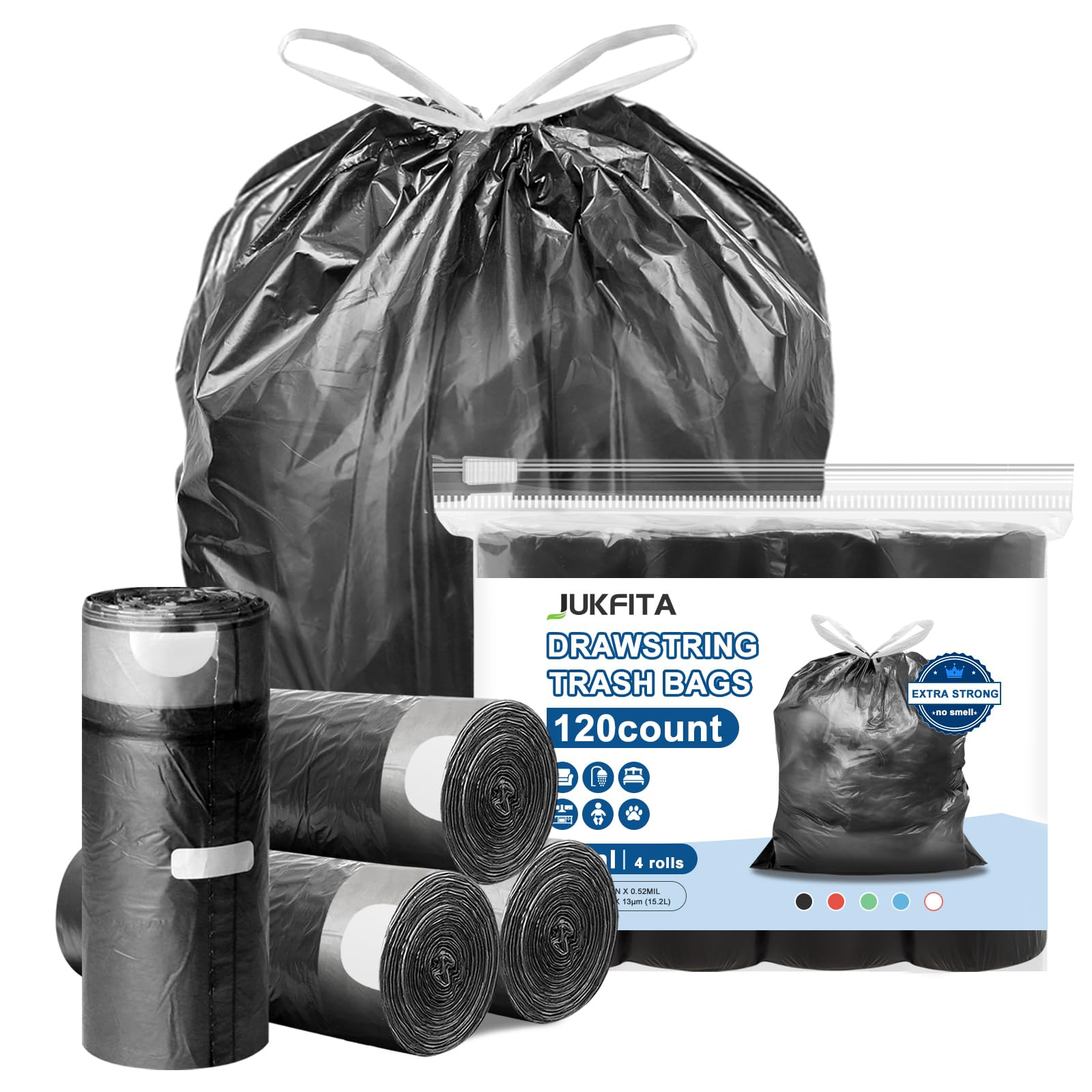 Bolsas de basura con cordón de 4 galones, biodegradables, negras, pequeñas, degradables, gruesas, bolsas de basura para baño, cocina, oficina, coche, 100 unidades