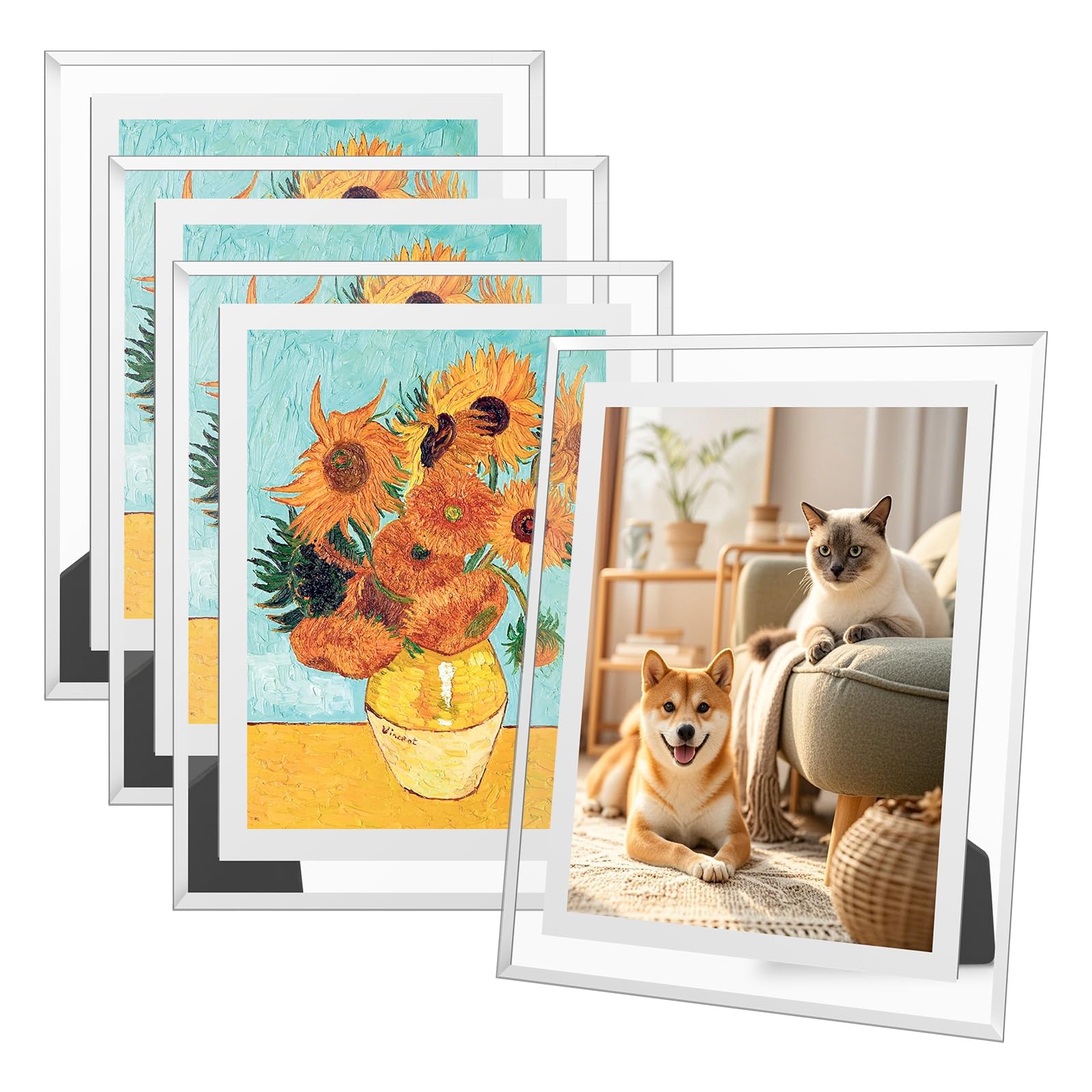 4Pcs 8x10 Glass Photo Frame Picture Frames - 8x10 Display Landscape & Portraitfor Photo Frame with Holder for Stand Tabletop for Certificate Art Print Poster Picture Drawing