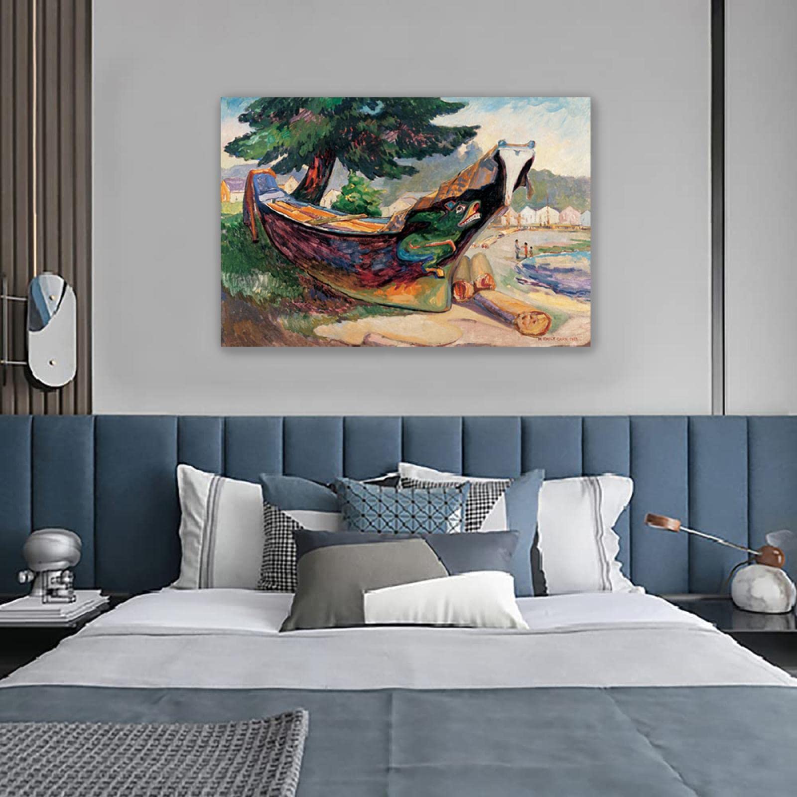 Emily Carr Pintura Reproducción de Carteles Cuadro en lienzo-impresión Obras de Arte-listo para colgar Cuadros famosos impreso sobre lienzo(Canoa de guerra india)50x75cm(20x30in)Enmarcado