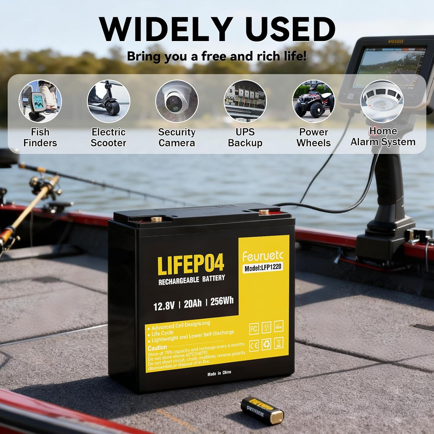 12V 20Ah Deep Cycle LiFePO4 Battery,12 volt lithium phosphate battery for Camping，Fish Finder, Scooter, Security System, Ride on Toys Automotive Replacement Batteries，UPS etc Rechargeable Lit - Image 3