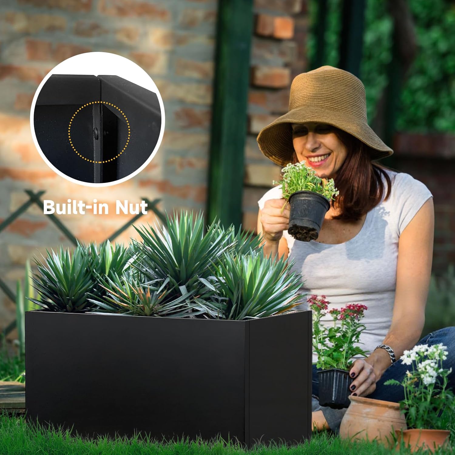 Rectangular Steel Planter 36" x 12" x 16" Metal Rectangle Outdoor Planter Metallic Heavy Planters Box Indoor & Outdoor, Commercial & Residential (L36 x W12 x D16, Black)