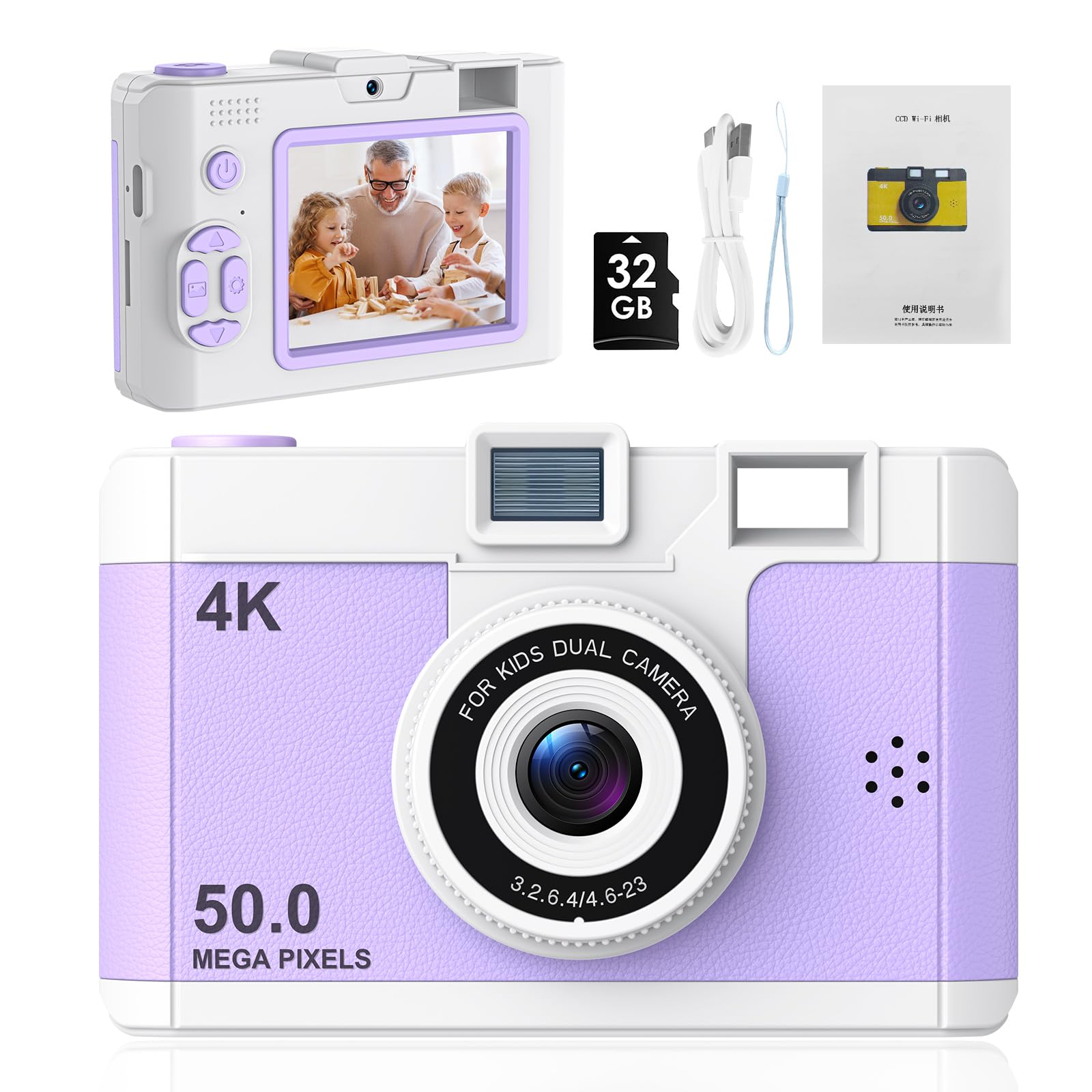 50.0 Mega Pixels Kids Camera for 5-13 Year Old Girls Boys with WiFi,MP3,Video Recording,Children Digital Selfie Video Camcorder 1080P Dual Lens 2.4