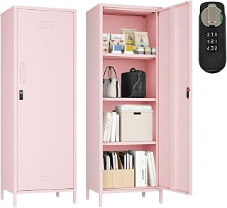 Metal Storage Cabinet, Steel File Locker with 3 Shelves 59.06-inch high for School, Living Room, Bedroom, Office (Pink, H59.06'')