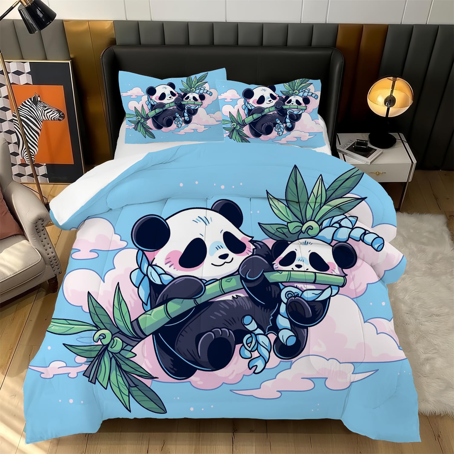 Albideyaa Cute Frog Pattern Bedding Set - Full Size Comforter With Pillowcases, Green & White