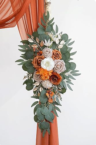 Miniatura 8 de Olalaka Kit de flores artificiales de arco de boda naranja quemado (paquete de 3) con arco de terracota brillante de 26 pies para bricolaje, boda,