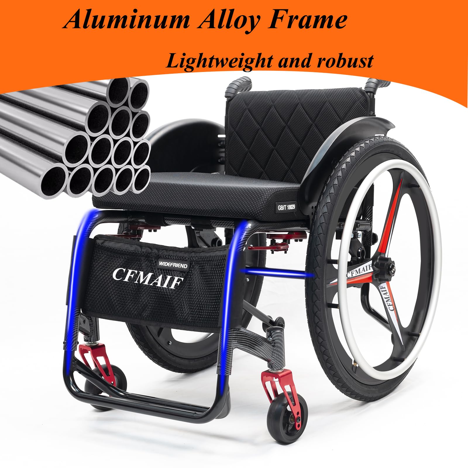Silla de ruedas deportiva para adultos, silla de ruedas ligera, silla de ruedas manual autopropulsada, silla de ruedas todo terreno con frenos (asiento de 45 cm, plateado)