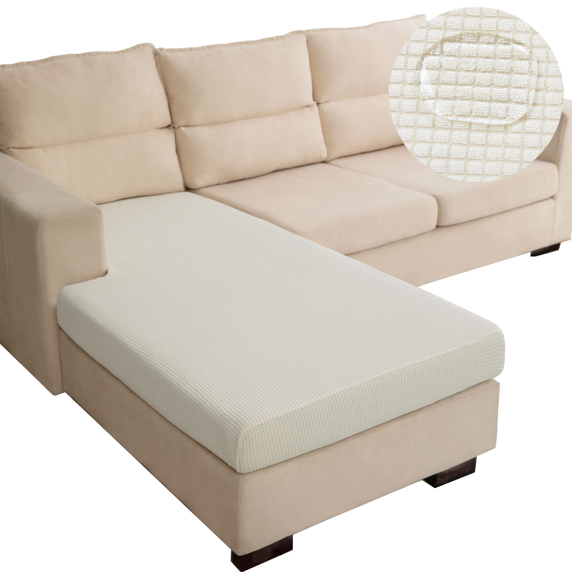 TOPYUMH Water Repellent L Shaped Couch Covers for Sectional Sofa, Stretch Separete Chaise Lounge Cover for Both Left/Right Sectional Couch with Elastic Bottom for Kids, Pets, Cream White