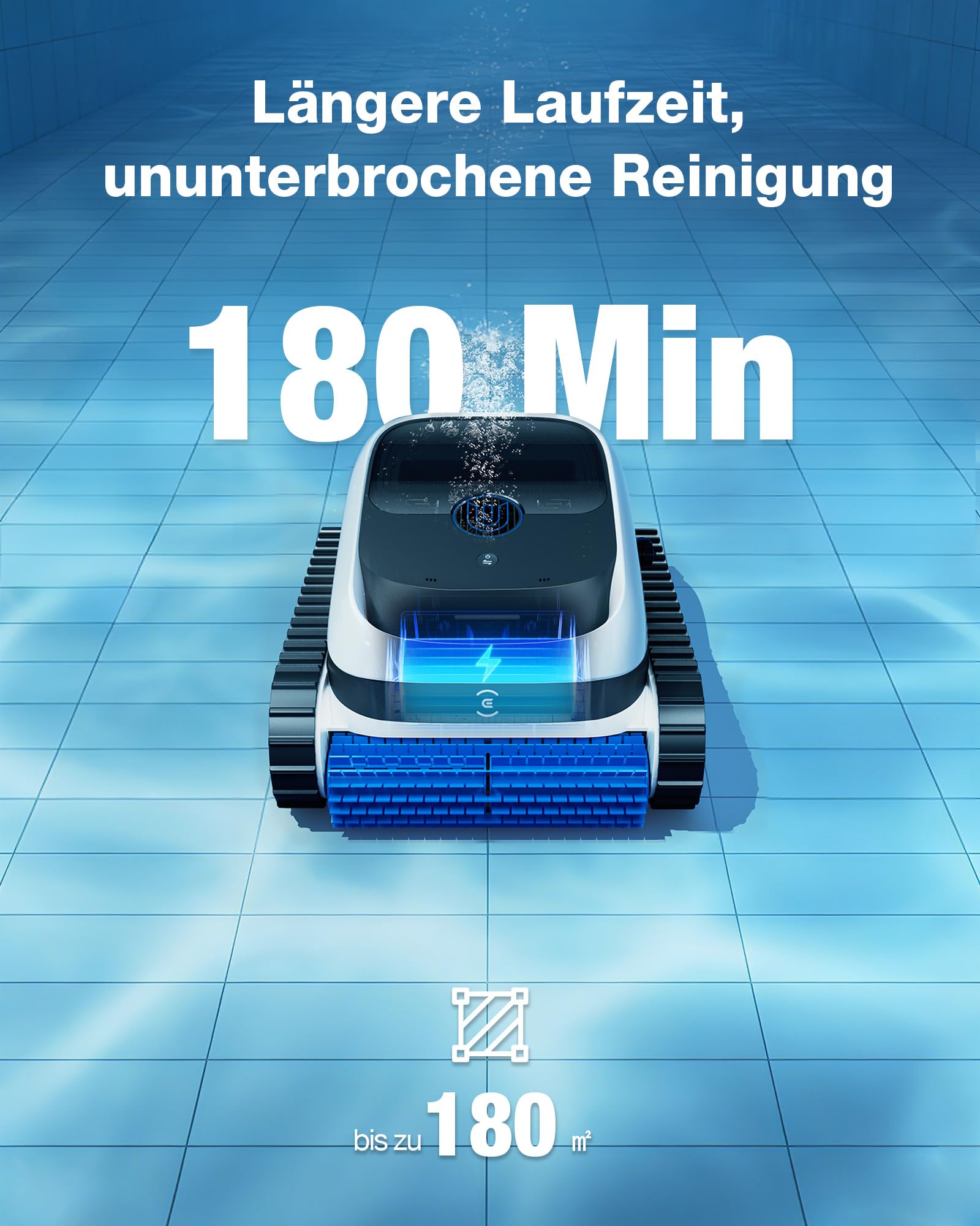 ECOVACS Ultramarine P1 Poolroboter für Boden und Wände, 180 Min. Akku, bis zu 180m², 4800 GPH UltraPure-Saugkraft, Pool-Saugroboter mit App, Doppelschicht-Filter, SmartNavi-Navigation (White)