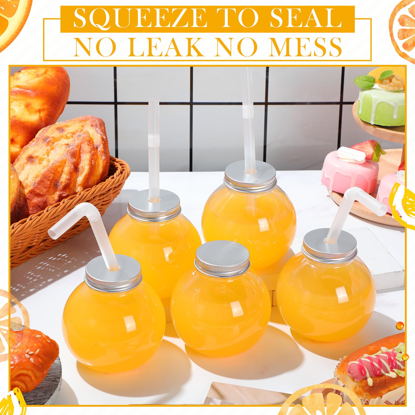 FillTouch 12 Sets 17 oz Plastic Fish Bowls with Straws and 2 Types Lids