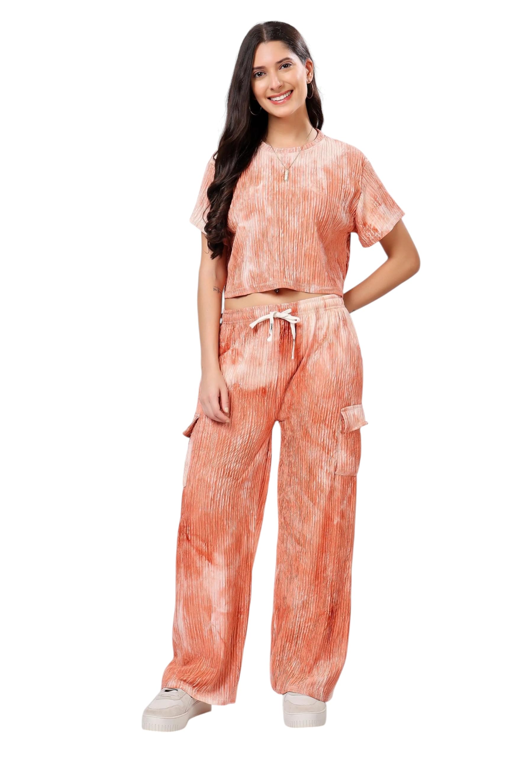 lugo Women Co Ord Set | Textured Crop Top with Cargo Pocket Jogger Pants | Korean Style Lounge Wear Set, Casual Wear, Travel Outfit, Relaxed Fit Comfortable Loungewear-picture-36