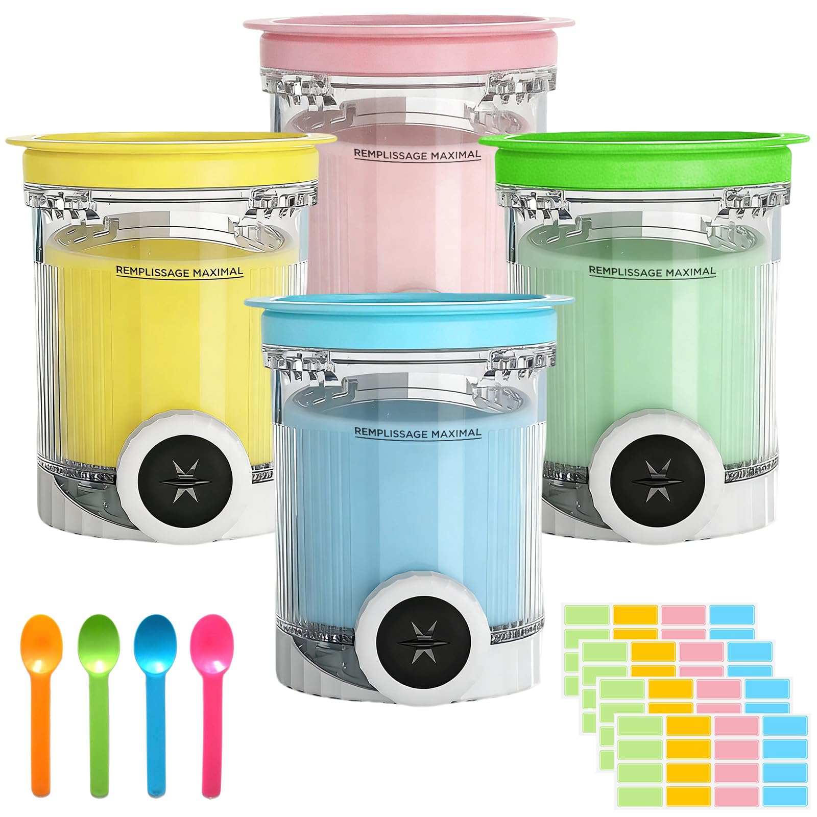 DAZZTIME Bacs à Crème Glacée,4 Pièces Récipient Creami pour la Machine à Glace Ninja Creami,Accessoires pour Récipients à Crème Glacée pour la série NC700/NC701,Sans BPA