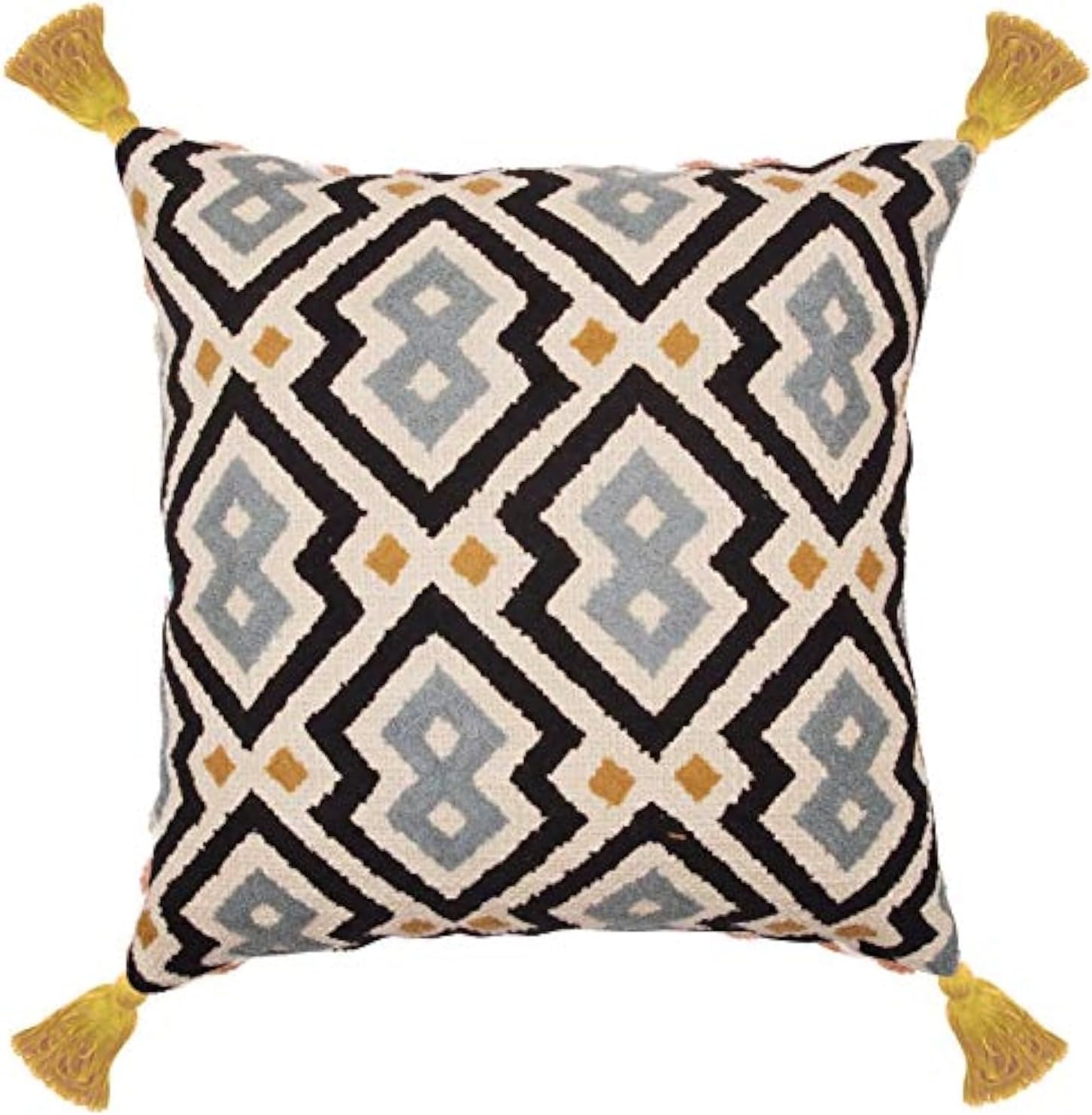 Cotton Cushion Covers 16x16. Embroidered Decorative Pillow. Set of 2 (Desing01, Multi Color - 1)