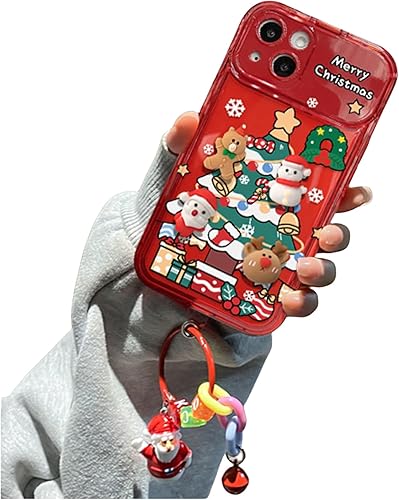 Funda con colgante de árbol de Navidad con espejo abatible para iPhone 15, 14, 13, 12 Series (rojo B, para iPhone 13 Pro Max)