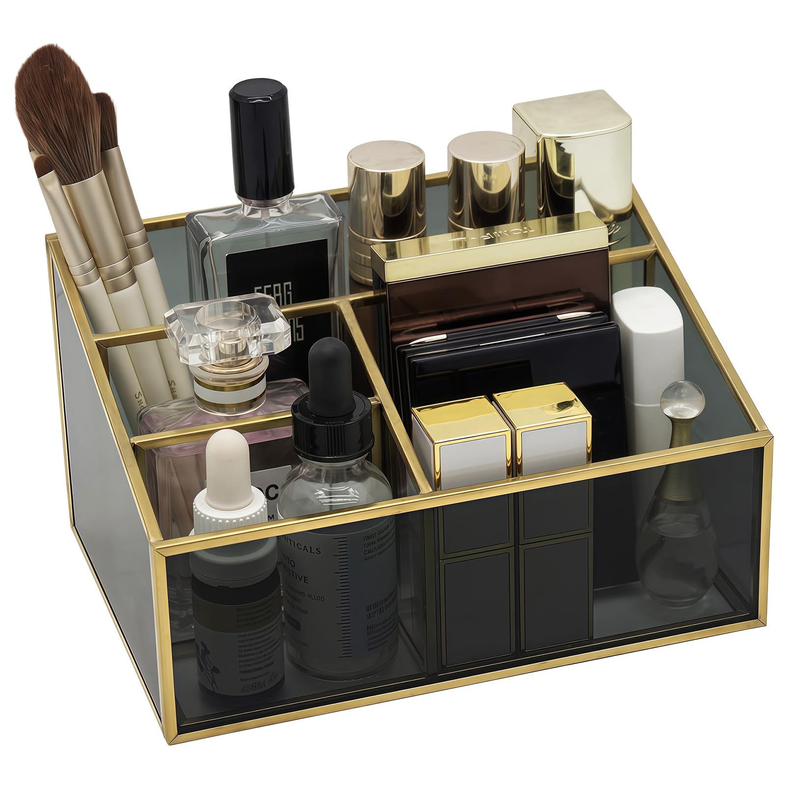 Rangement pinceaux maquillage noir vintage HARLIANGXY à 4 compartiments en verre