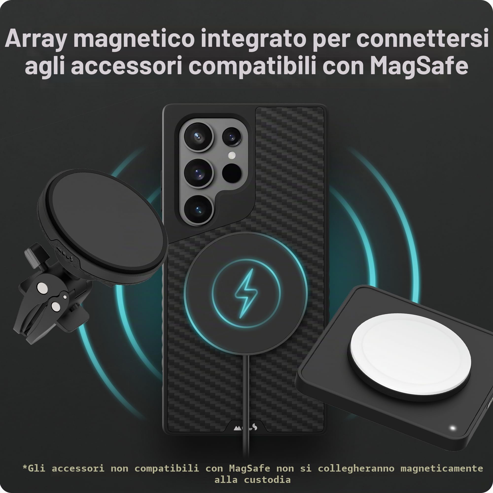 Mous per Samsung Galaxy S24 Ultra Cover Compatibile con MagSafe, Limitless Fibra di Carbonio - Antiurto
