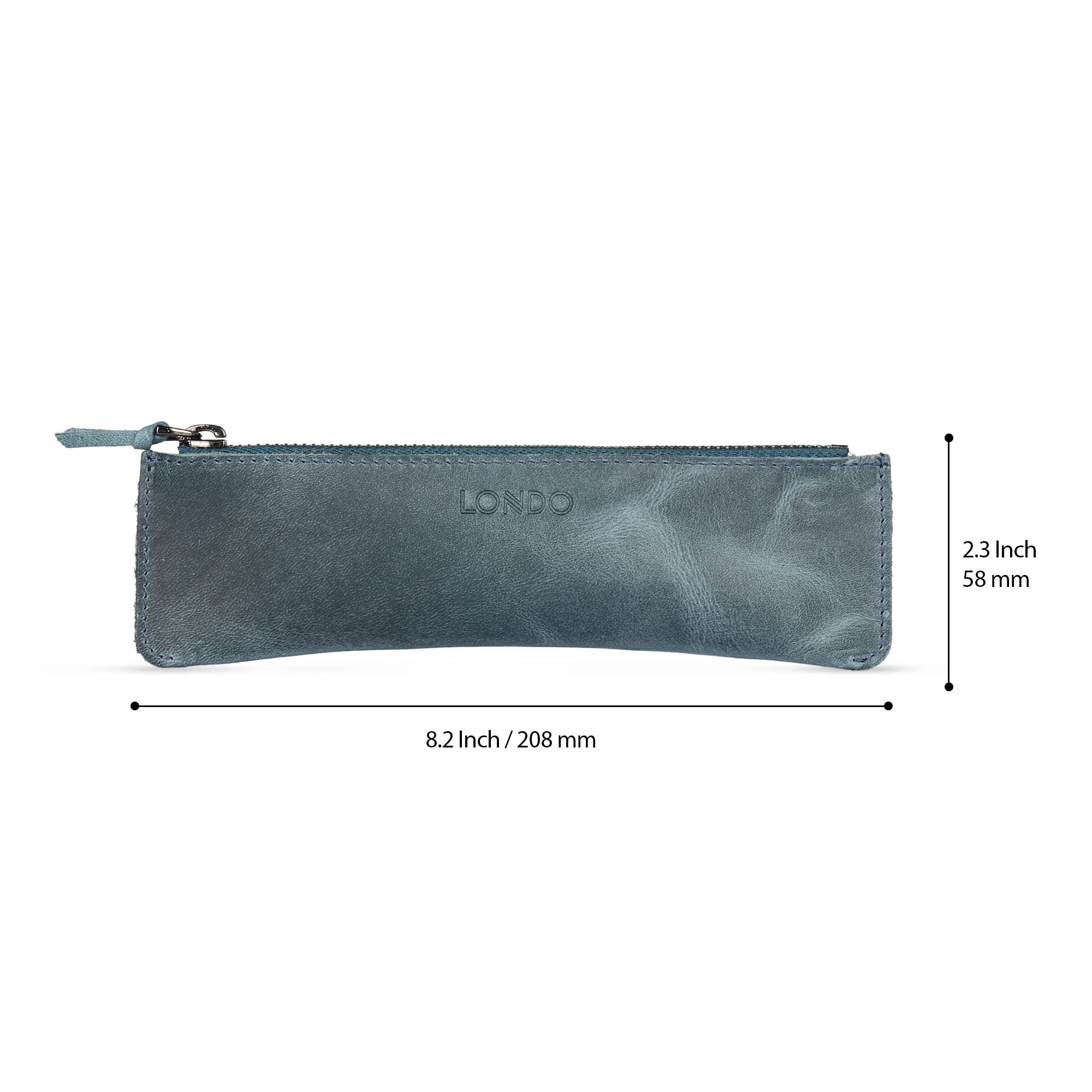 LONDO Genuine Leather Pen Case with Zipper Closure, Pencil Pouch Stationery Bag, Blue - Image 3