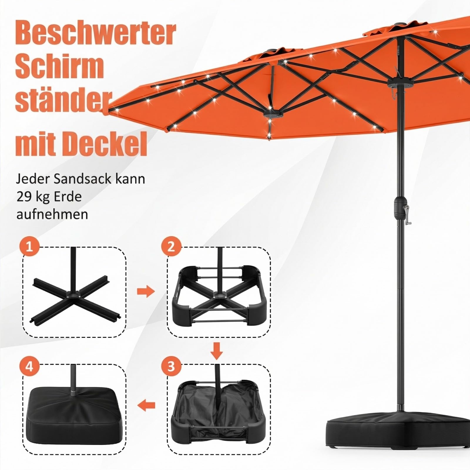 GOPLUS Podwójny parasol przeciwsłoneczny, 400 x 200 cm, ze stojakiem, UV 50+, parasol ogrodowy z korbą, duży parasol ogrodowy, owalny, do ogrodu i na taras