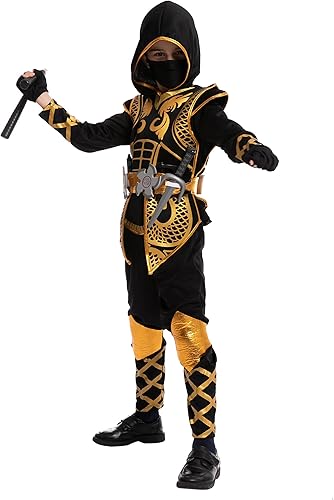 Miniatura 4 de Spooktacular Creations Disfraz de ninja dorado para niños, disfraz de Halloween, Oro