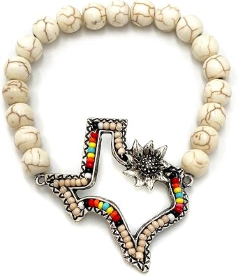 Southwestern Bohemian Beaded Texas Longhorn Cactus Stretch Beads Bracelet