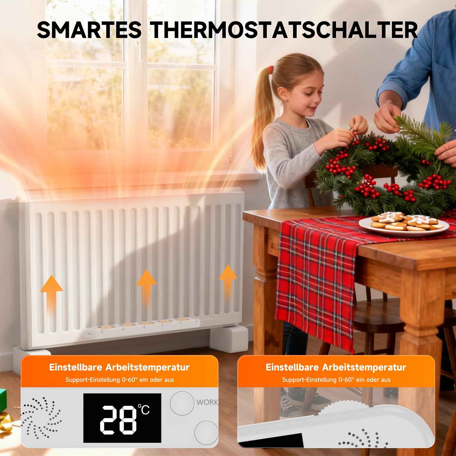 TEOV Heizkörper Ventilator 2026 Smart - Einstellbare Geschwindigkeit, Ultra-Leiser Heizverstärker mit Thermostat, Spart bis zu 25% Heizkosten (3er Set, 2 Pack)