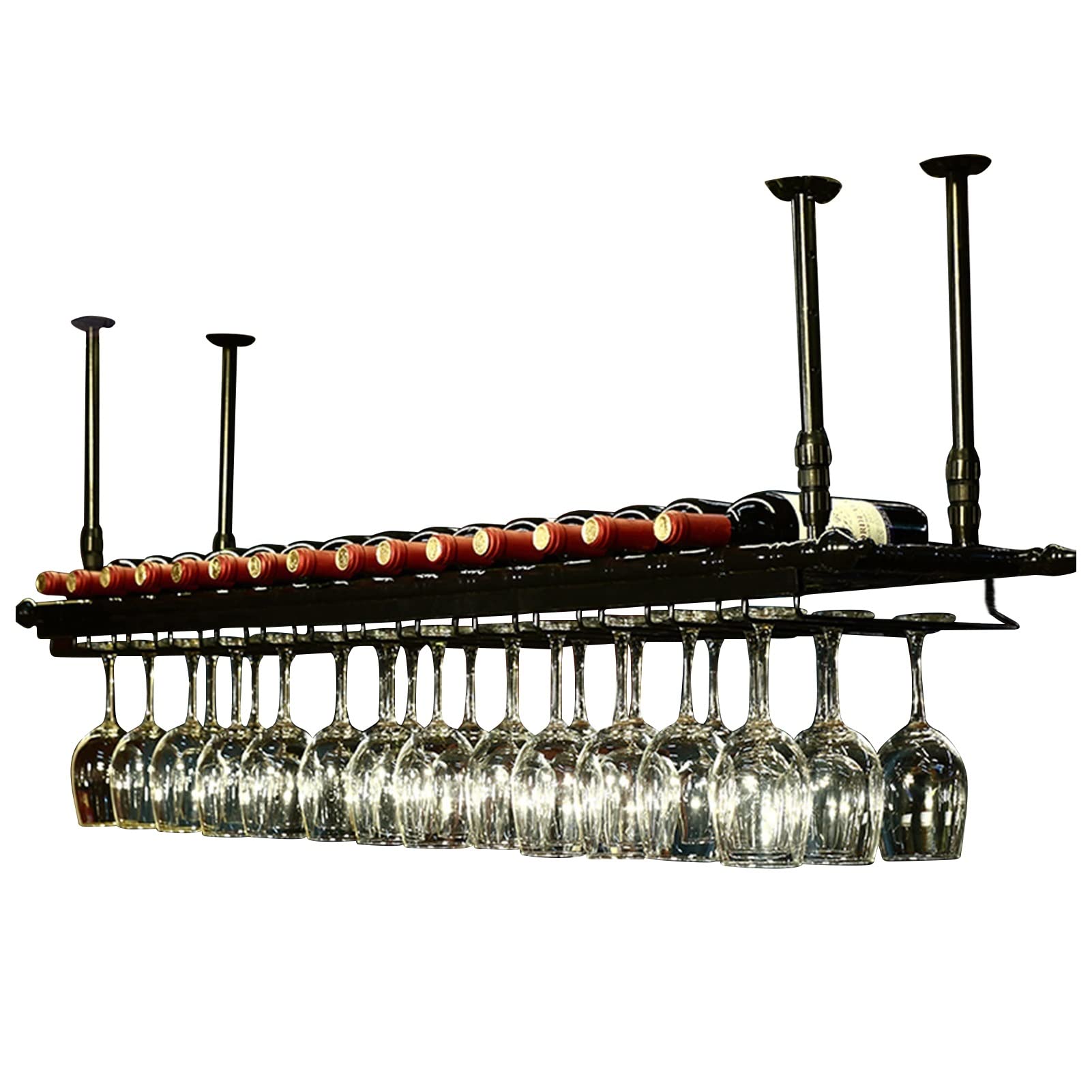 Casier à vin suspendu 60x35 cm avec porte-verres pour plafond de bar