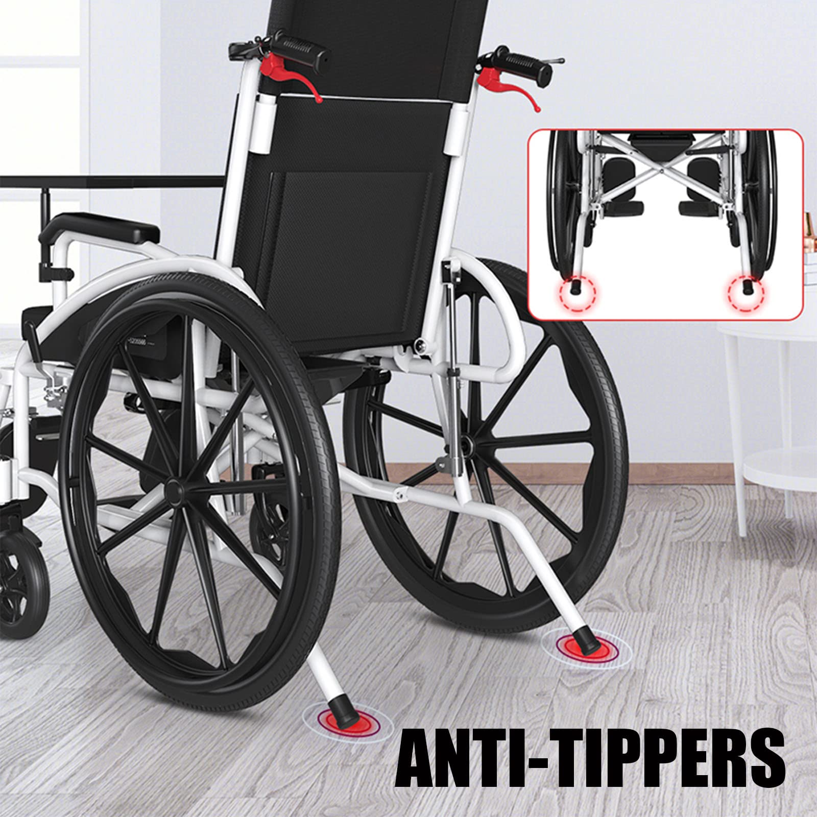 Silla de Ruedas Plegable Ligera, Sillas de Ruedas Plegables Ligeras para Mayores y minusválidos, Silla de Ruedas Estrecha para casa, Ortopedia, Acero, Negro