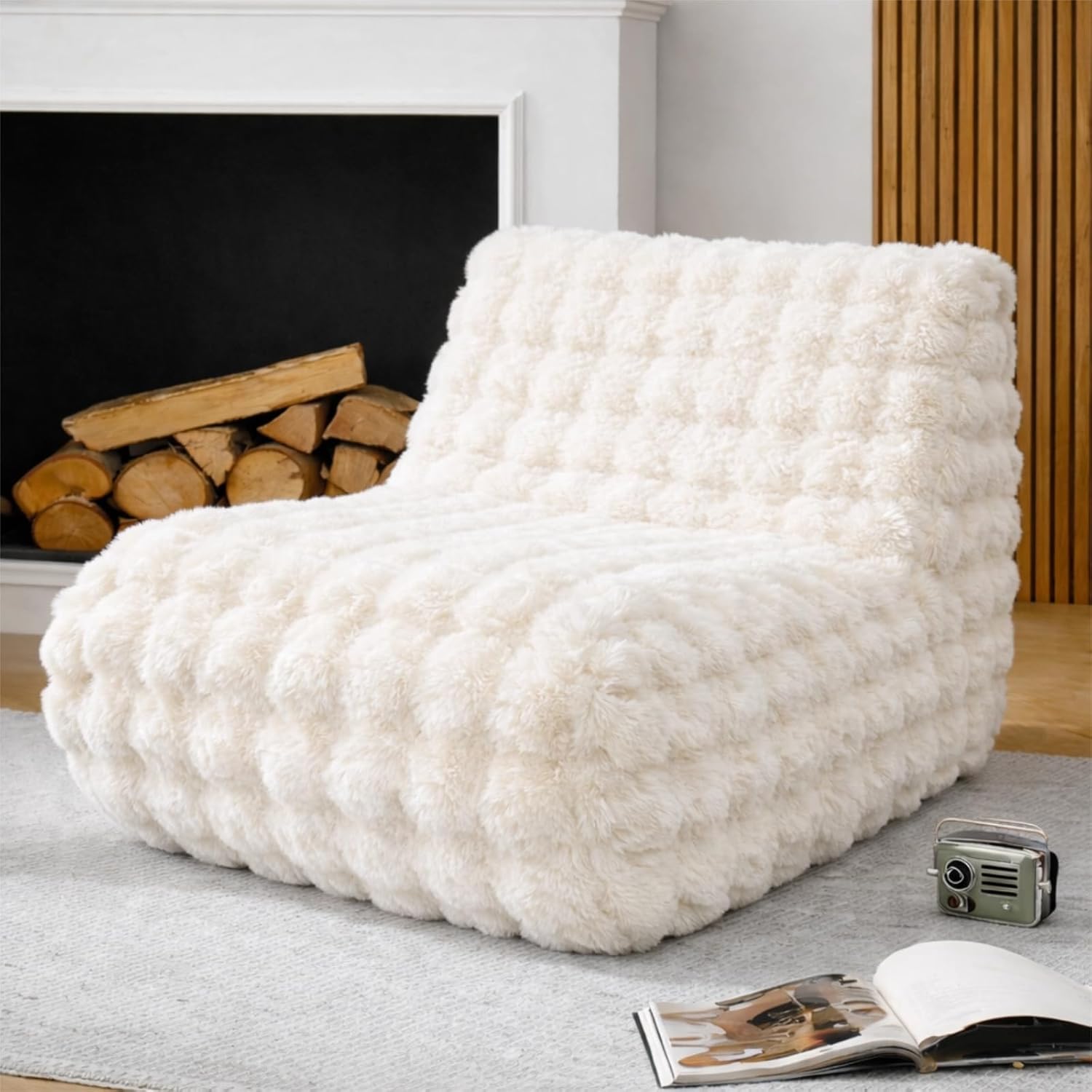 Bean Bag Chair with Memory Foam, Ultra Soft Faux Fur Bean Bag Couch, Living Room Floor Sofa Chair, Cozy Lazy Lounge Reading Chair for Bedroom, Living Room, Office and Home (Dark Grey)