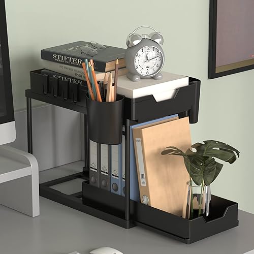 Miniatura 5 de SDXYSTCE - Paquete de 2 organizadores para debajo del fregadero y almacenamiento de 2 niveles, cajón extraíble doble deslizante, organizador