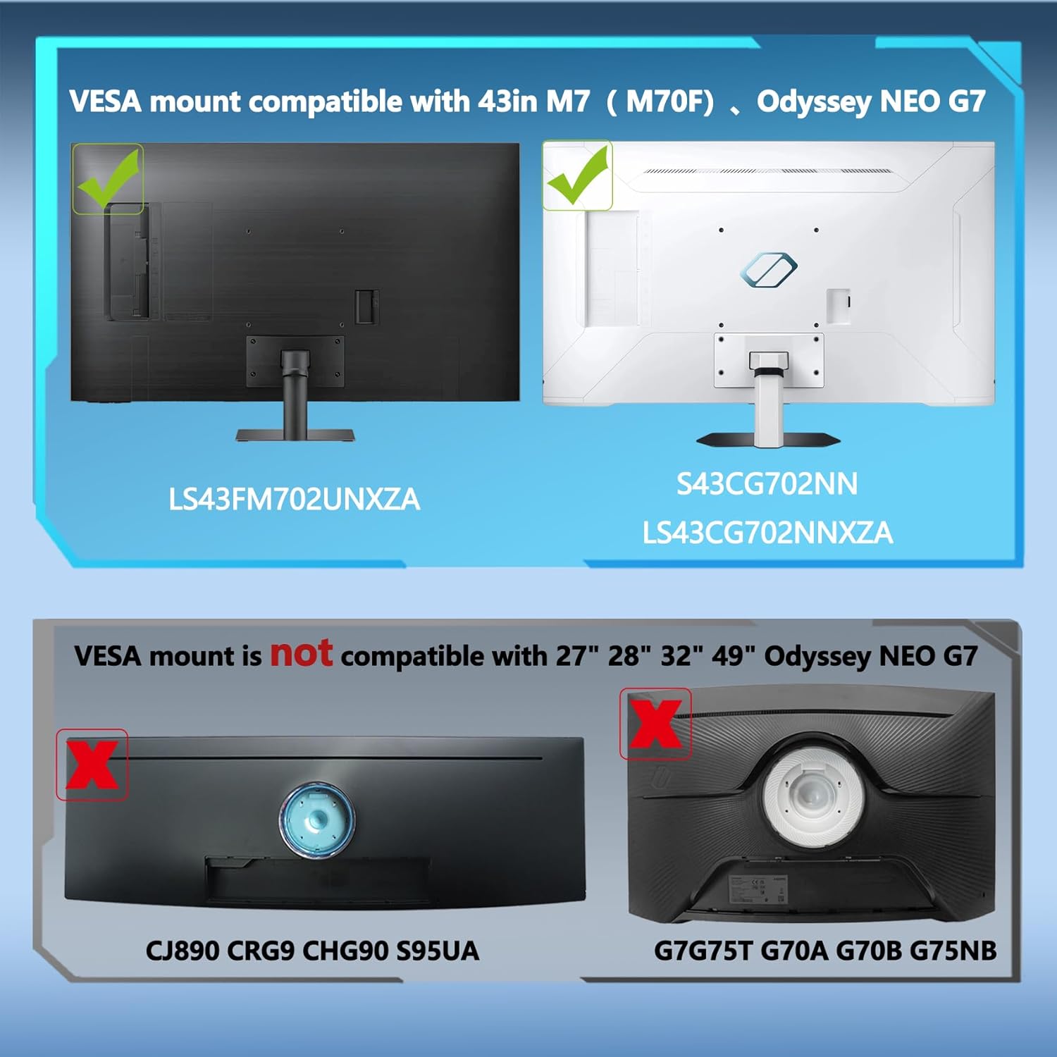 43" M7 Mount Adapter Compatible with Samsung 43" M7（ M70F）, Odyssey Neo G7 Series 4K Monitor (Fits 2023 LS43FM702UNXZA, S43CG702NN,) (Black)