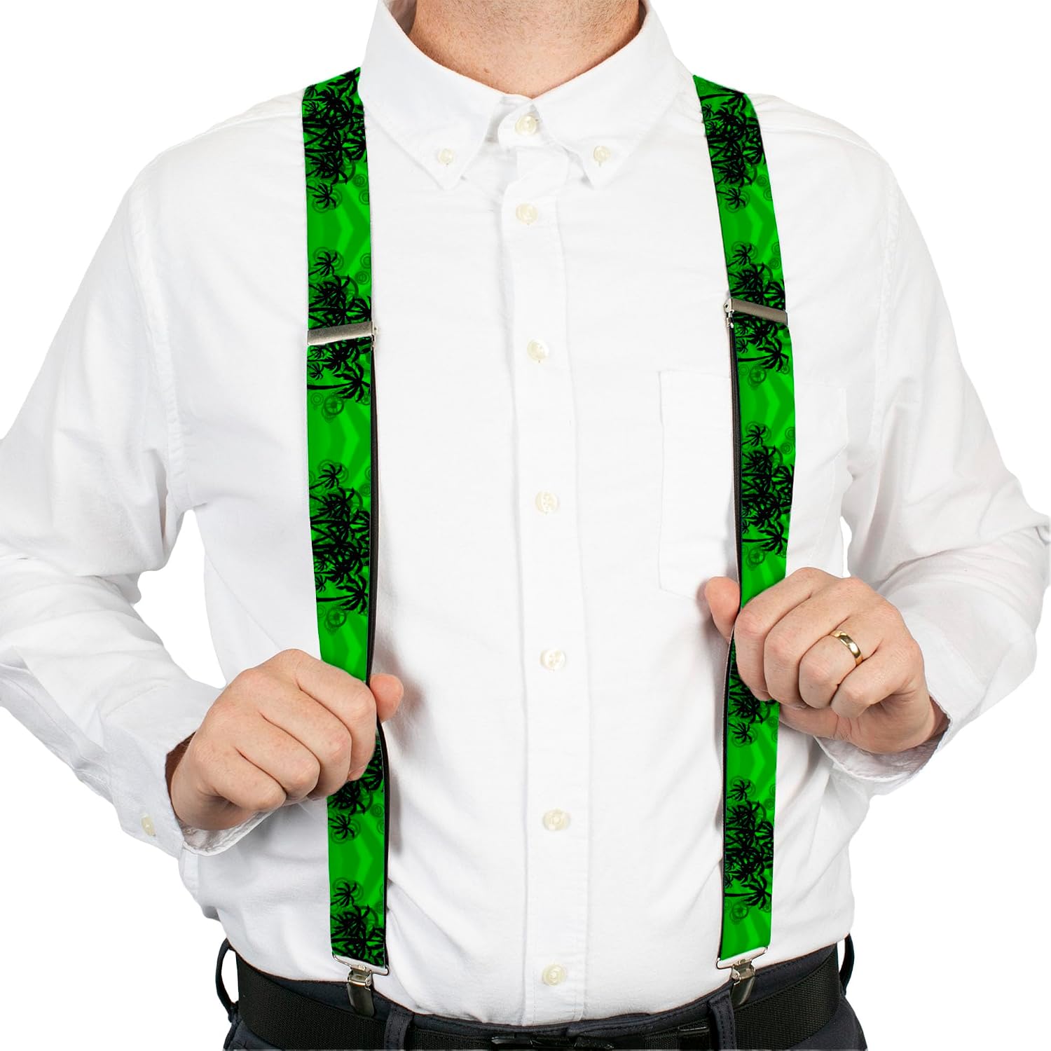 Buckle-Down Suspenders, Palm Trees Rings Greens Blacks