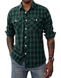 Mens Flannel Plaid Shirt Casual Long Sleeve Button Down Shirts with Pockets