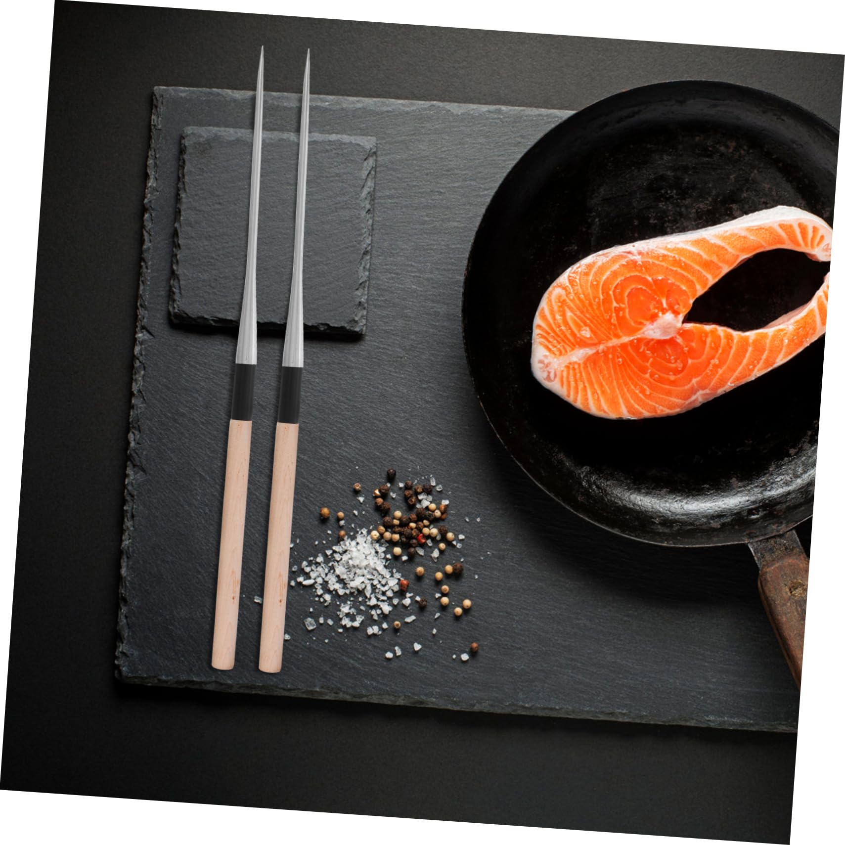 HEALLILY Palillos Japoneses de Acero Inoxidable y Madera, Punta Puntiaguda, Largos para Cocinar y Evitar Quemaduras, Paquete de 2 para Restaurante Japonés y Cocina