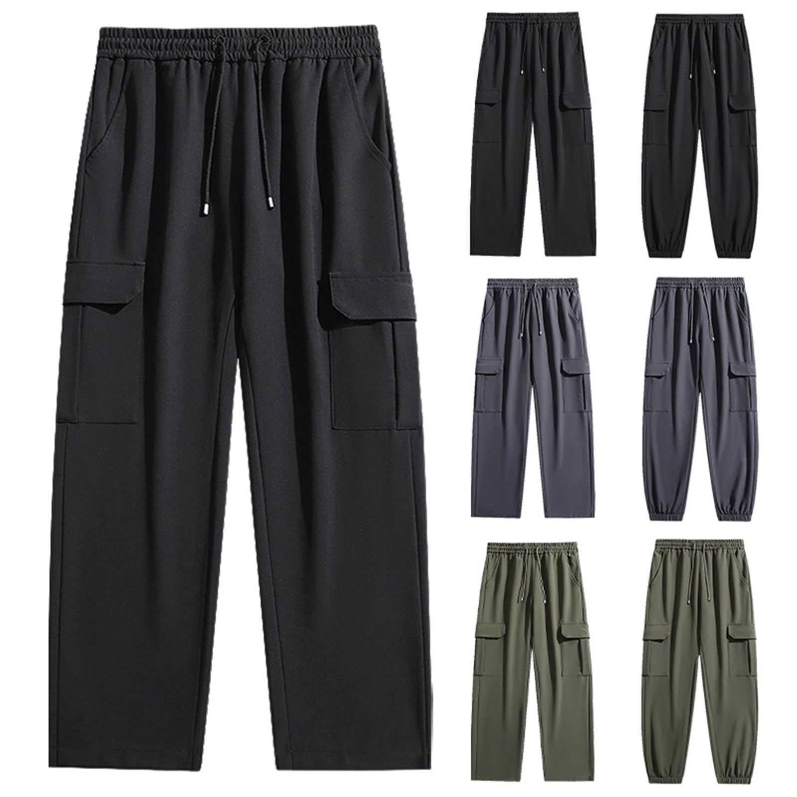 Herren-Jogginghose, Thermo-Fleece gefüttert, mehrere Taschen, elastische Taille, Wanderhose, Softshellhose, warm, schwer, bequem, Sweathose, Kordelzug, elastischer Saum, winddichte Jogginghose