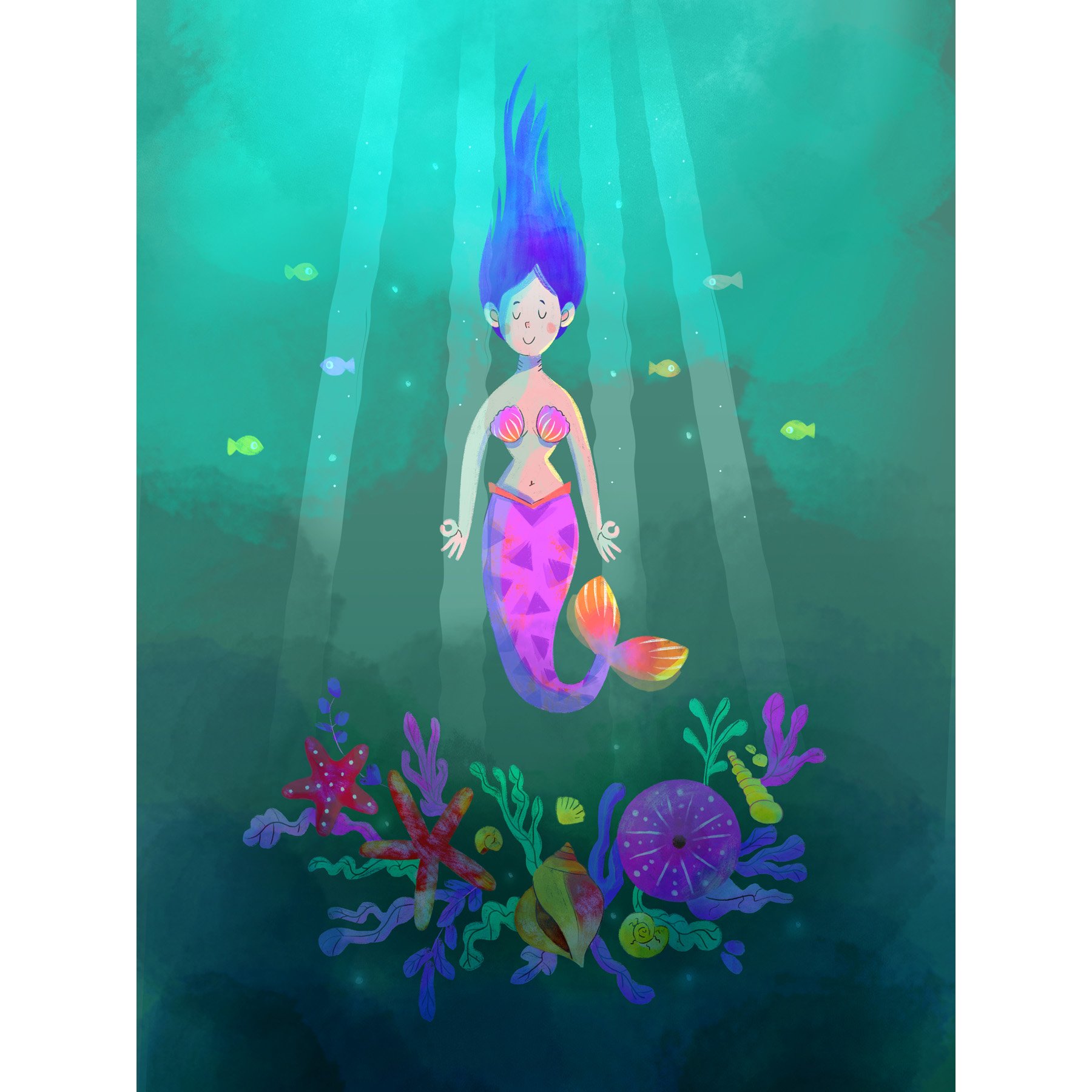 Wee Blue Coo Mermaid Girl Pink Art Large Art Print Poster Wall Decor 18x24 inch