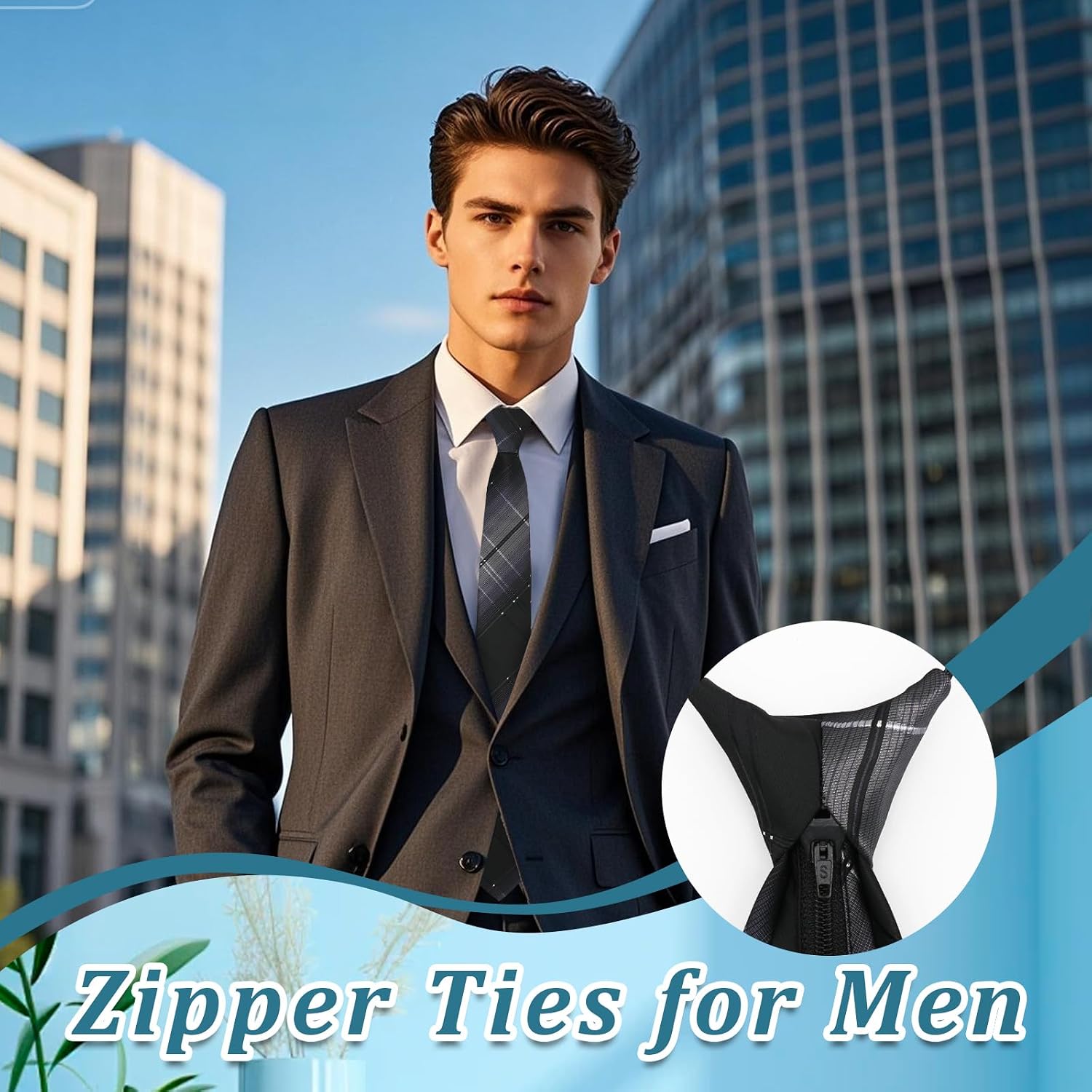 Zipper Ties for Men, Pre-tied Adjustable Mens Tie Striped Men's Neck Ties for Suit Business Wedding Daily