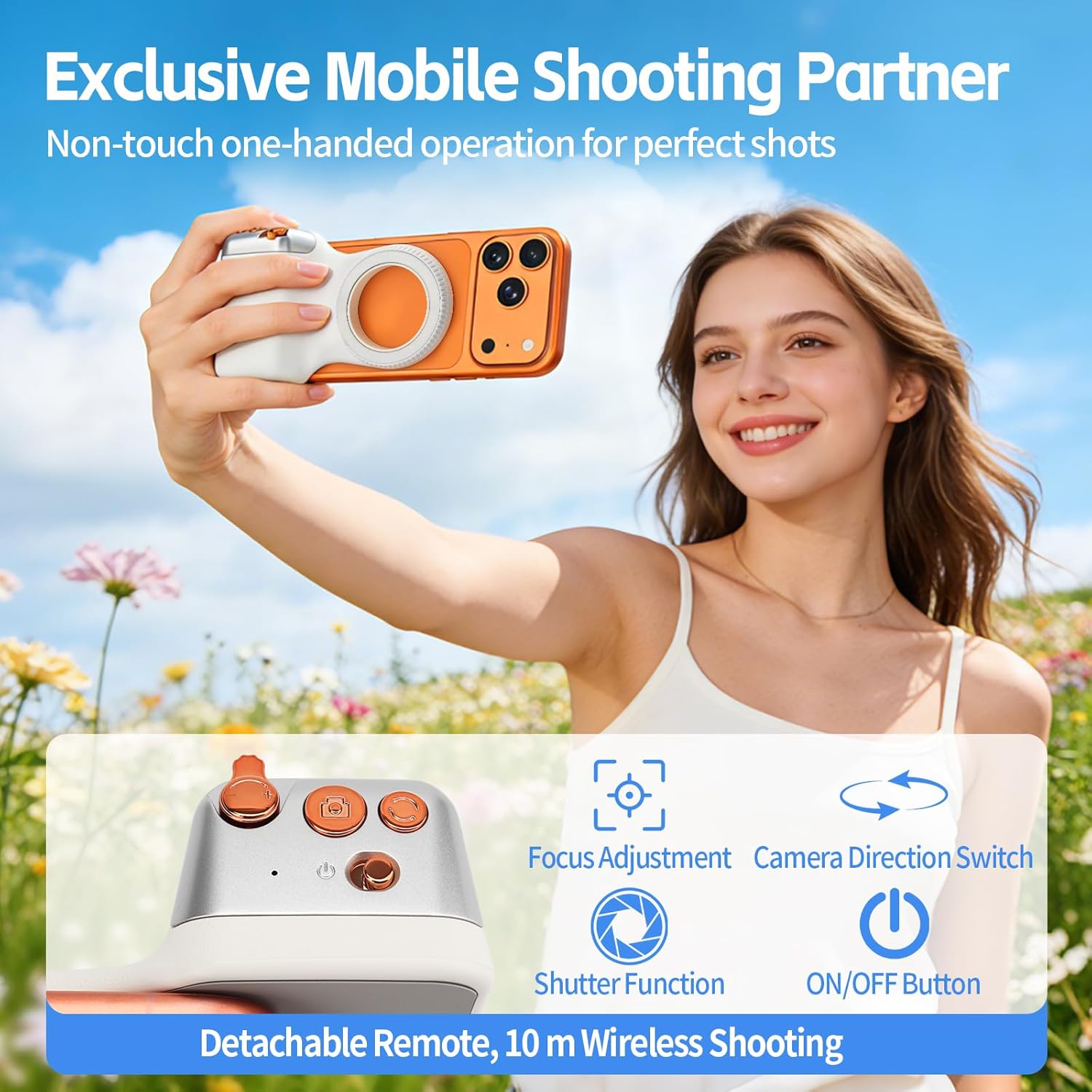 Magnetic Phone Camera Grip,Smartphone Shooting Holder, Selfie Handle Fun Shot Magnetic Grip for iPhone & Android with Wireless Shutter Button, Creator Kit for TikTok/Selfies/Photography/Video