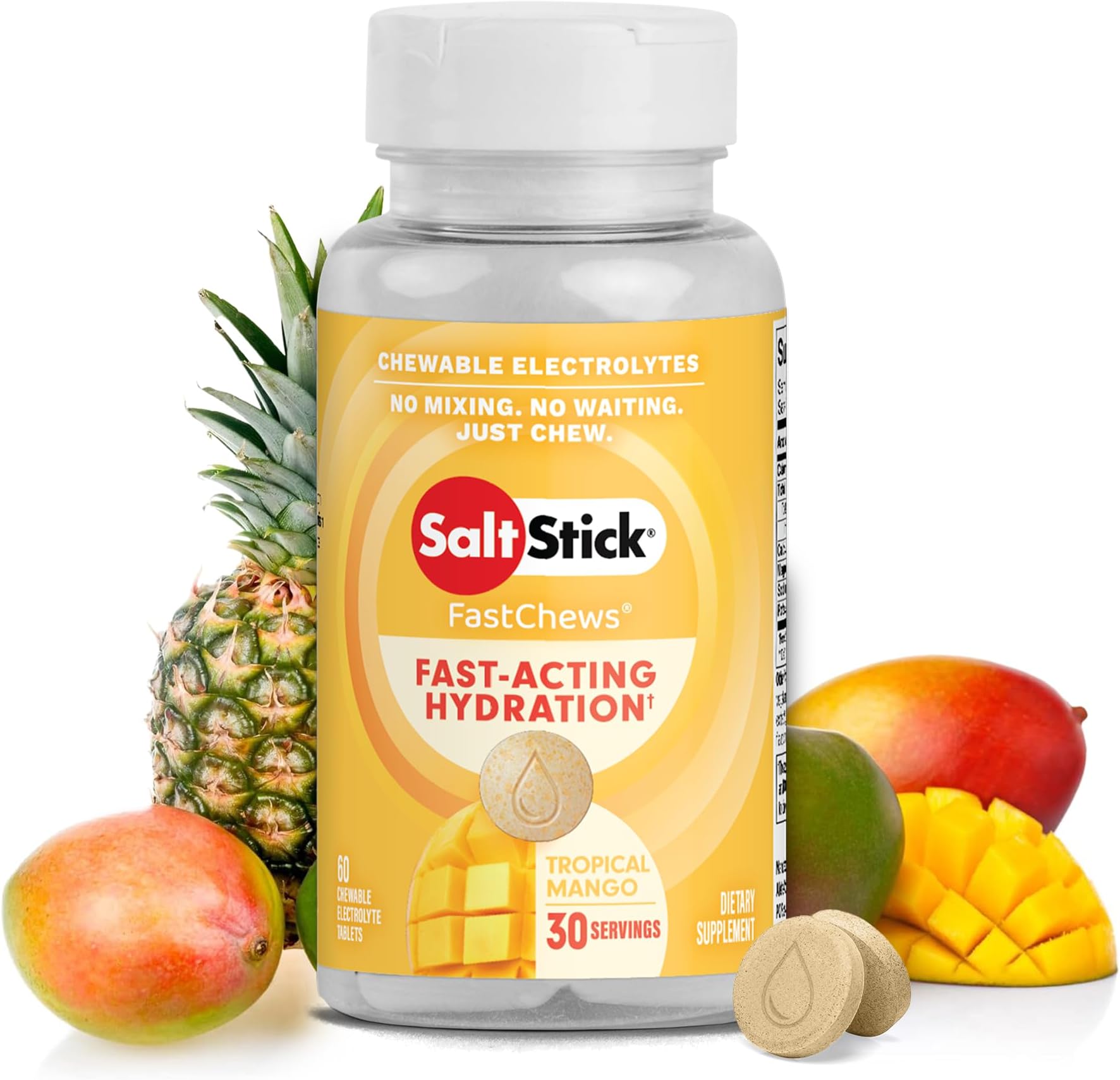SaltStick FastChews, Electrolyte Replacement Tablets for Rehydration, Exercise, Hiking & Sports Recovery FastChews Tablets, Tropcal mango 60's